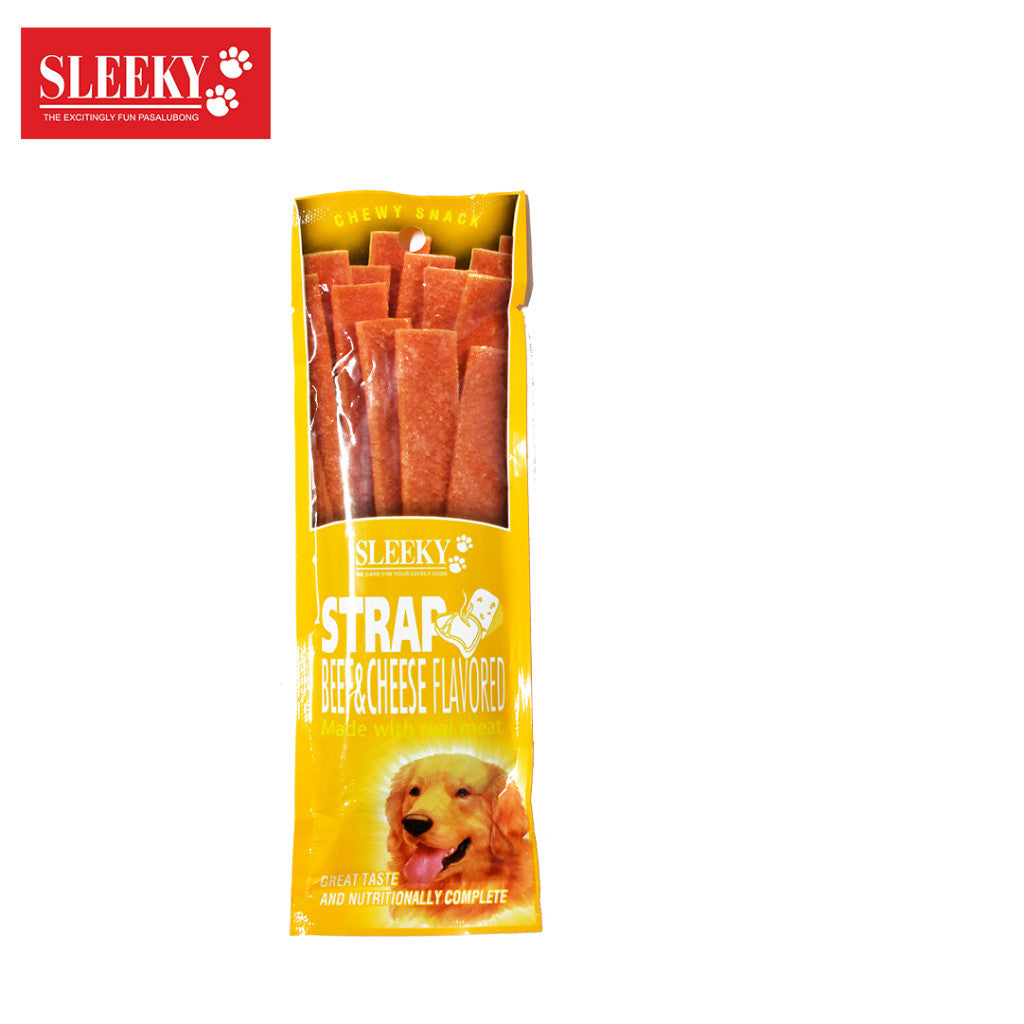 Sleeky Chewy Snack/Strap 175g Dog Treats - beef cheese strap image