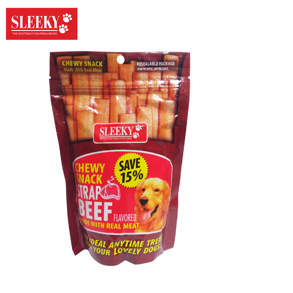 Sleeky Chewy Snack/Strap 175g Dog Treats - beef strap image