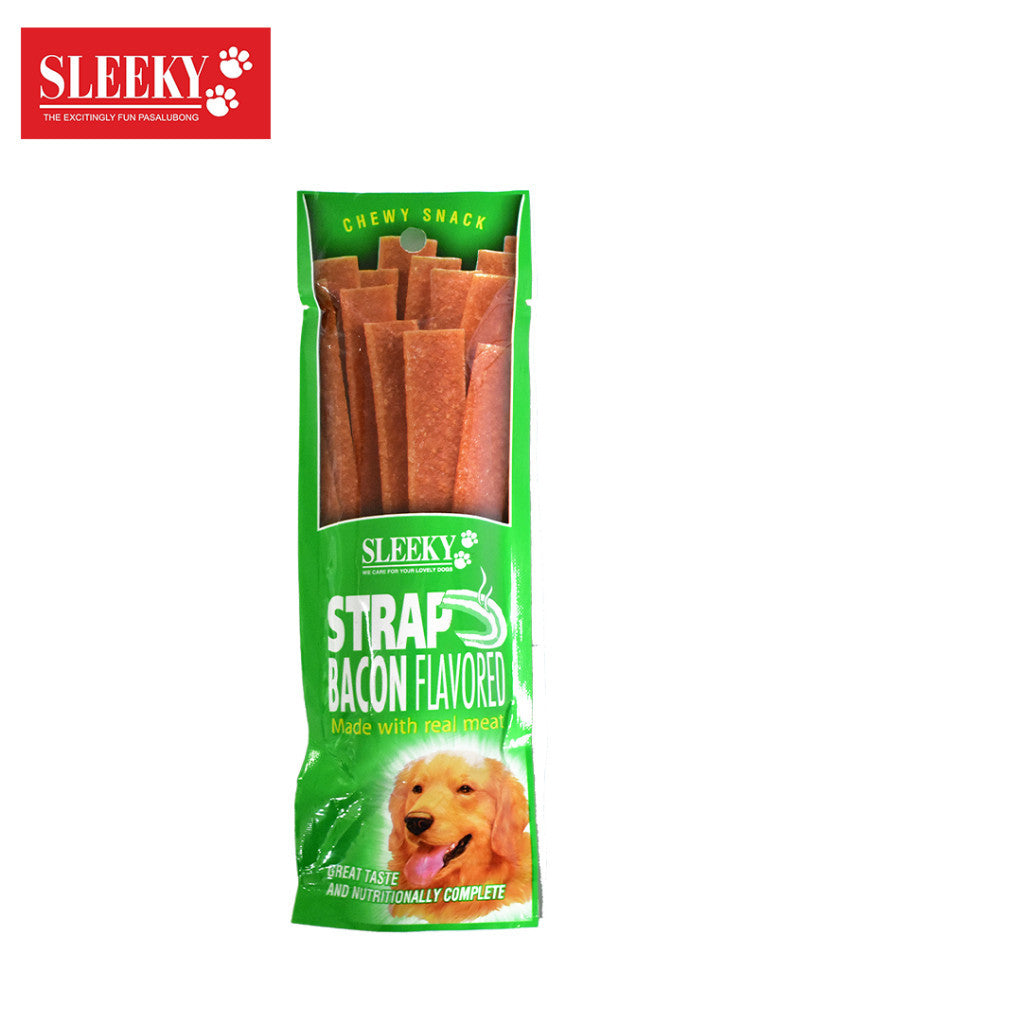 Sleeky Chewy Snack/Strap 175g Dog Treats - bacon strap image