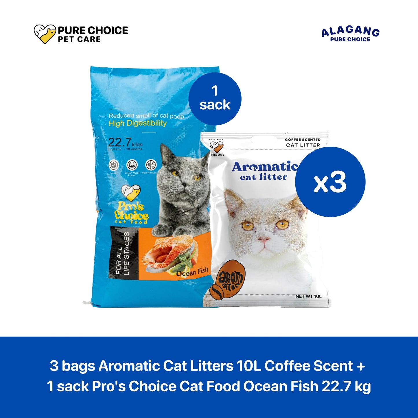 Aromatic Cat Litters 10L/8kg + Pro's Choice Cat Food Ocean Fish 22.7kg