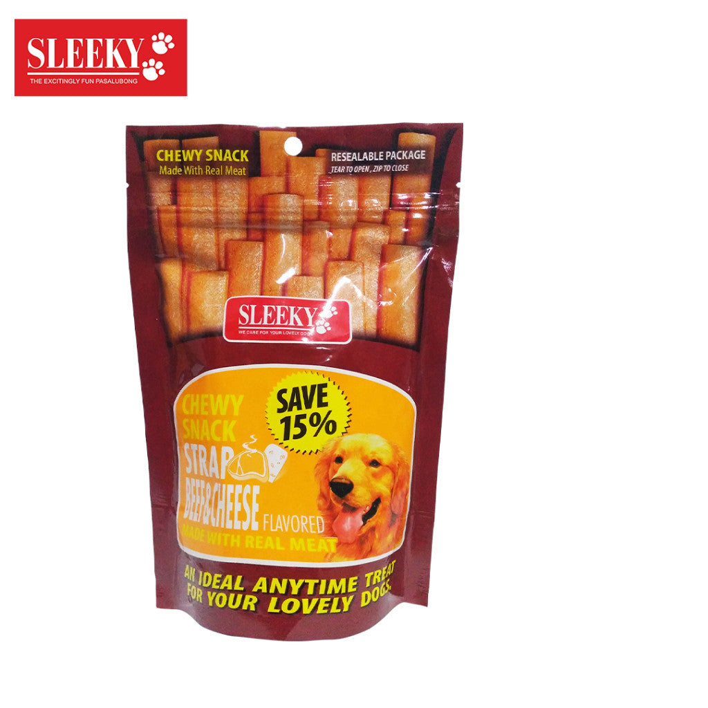 Sleeky Chewy Snack/Strap 175g Dog Treats - beef cheese strap image