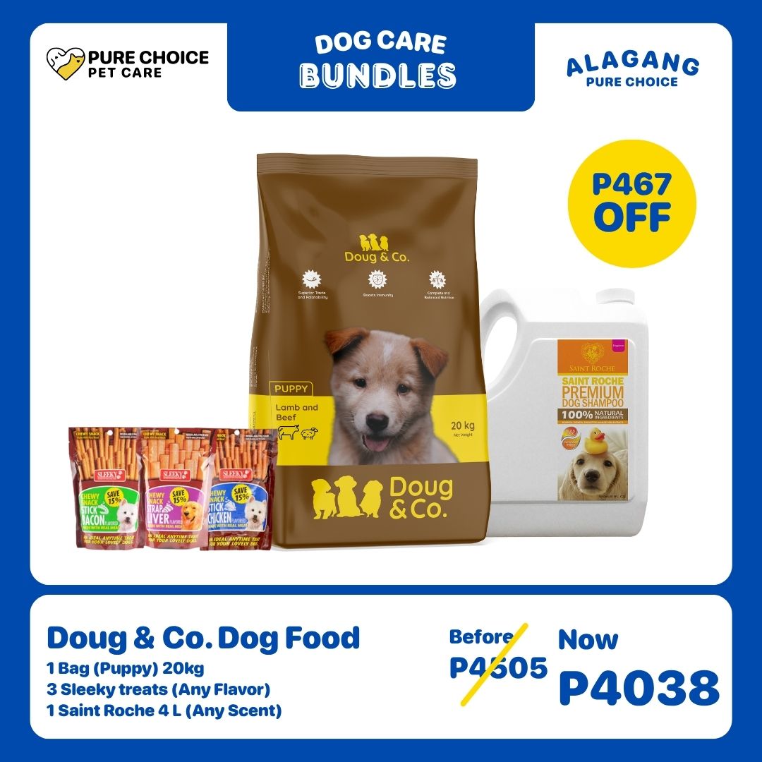 Doug & Co. Dog Food Lamb & Beef 20kg (Puppy) + 3 Pcs Sleeky Treats + Saint Roche Shampoo 4L