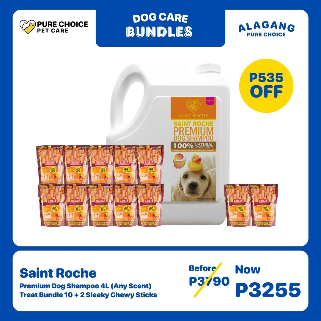 Saint Roche Premium Shampoo 4L (Any Scent) + Treat Bundles 10 + 2 Sleeky Chewy Sticks