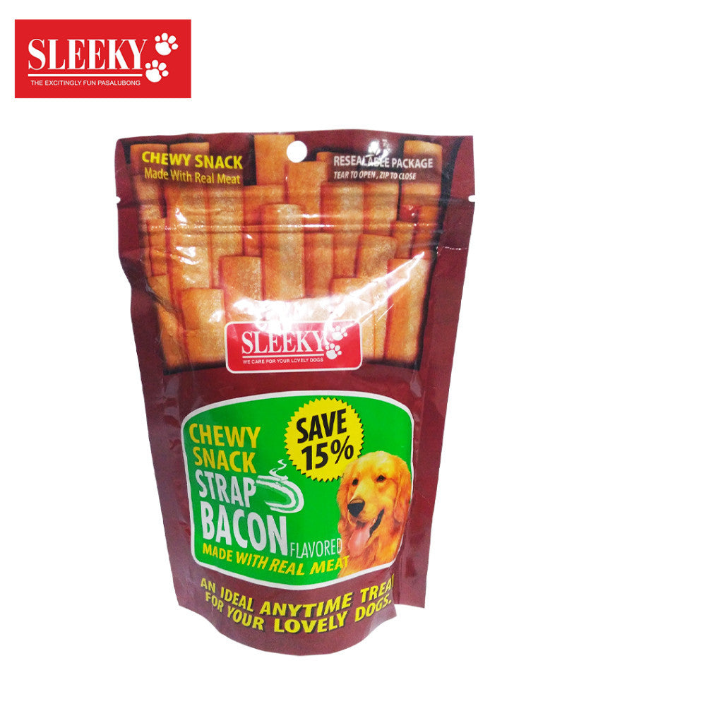 Sleeky Chewy Snack/Strap 175g Dog Treats - bacon strap image