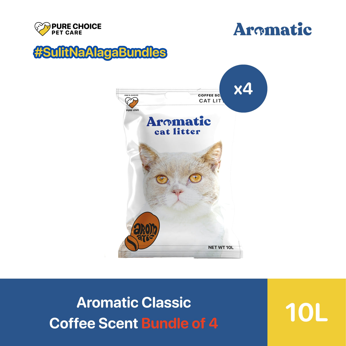 Aromatic Classic Natural Bentonite Cat Litter 10L/8kg - Bundle of 4 Bags