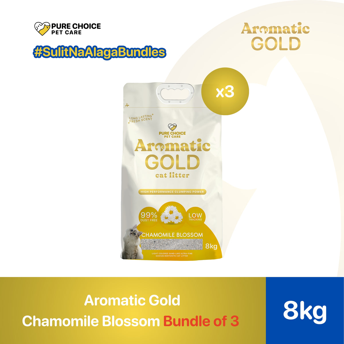 Aromatic Gold Ultra-fine Bentonite Cat Litter Chamomile Blossom 10-12L/8kg (Calming Bundle) - Bundle of 3