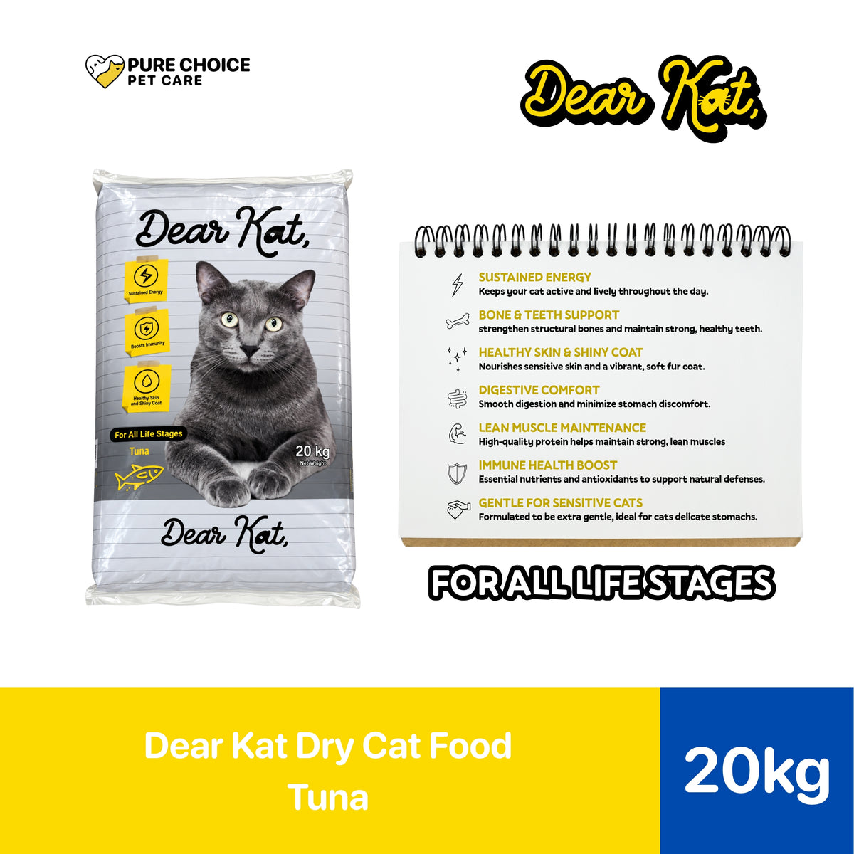 Dear Kat Dry Cat Food for all life Stages 20Kg - Bundle of 2 Sacks