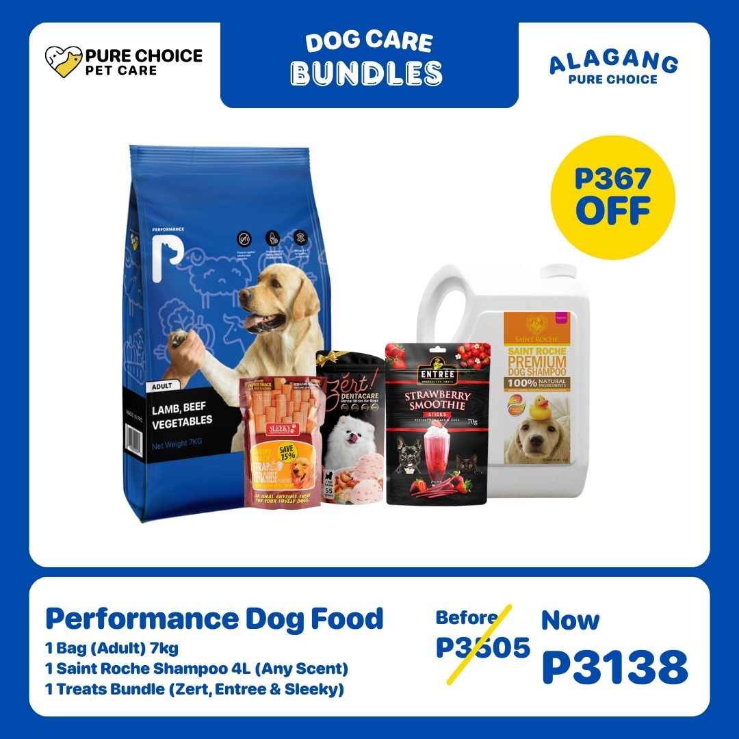 Performance Dog Food (Adult) 7kg + Saint Roche Shampoo 4L (Any Scent) + Treat Bundles (Zert, Entree & Sleeky)