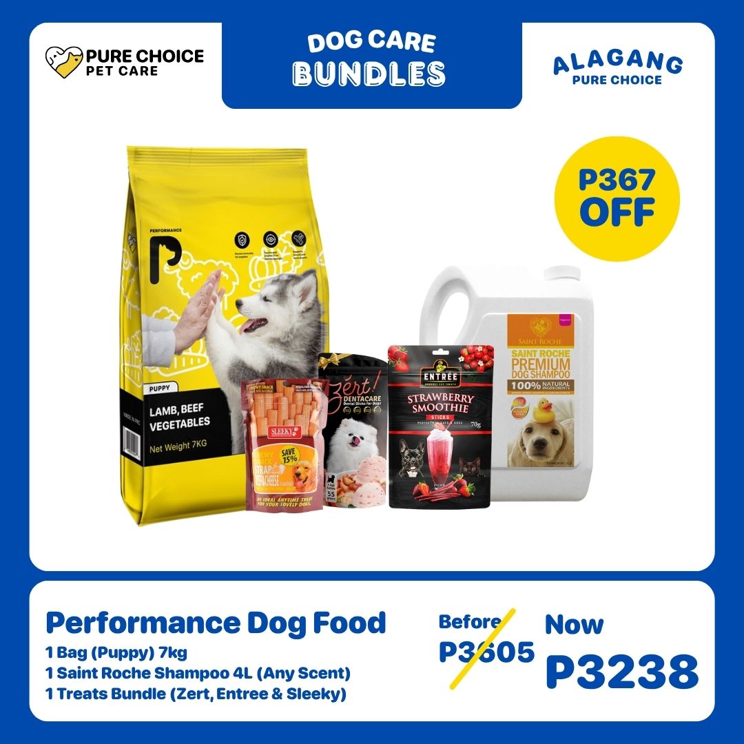 Performance Dog Food (Puppy) 7kg + Saint Roche Shampoo 4L (Any Scent) + Treat Bundles (Zert, Entree & Sleeky)