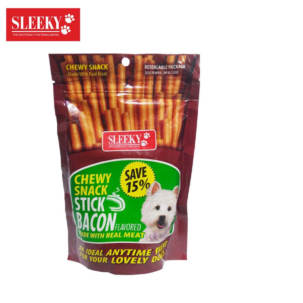 Sleeky Chewy Snack/Strap 175g Dog Treats - bacon stick image