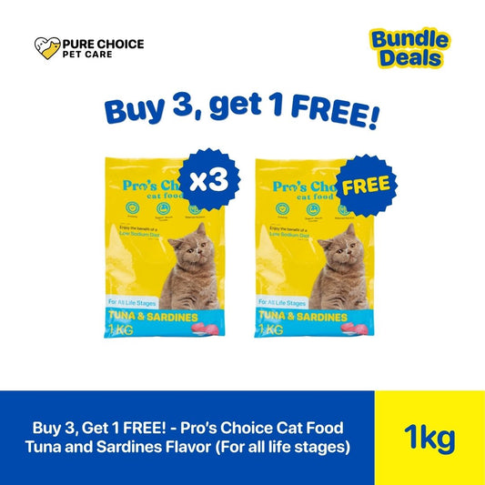 Pure Choice - Buy 3, Get 1 Free Pro's Choice Dry Cat Food for All Life Stages Tuna & Sardines Flavor 1Kg