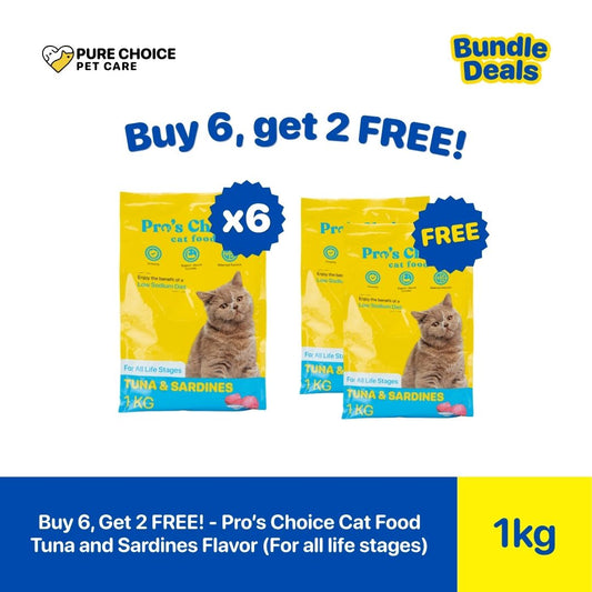 Pure Choice - Buy 6, Get 2 Free Pro's Choice Dry Cat Food for All Life Stages Tuna & Sardines Flavor 1Kg