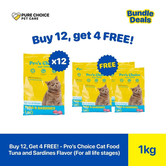 Pure Choice - Buy 12, Get 4 Free Pro's Choice Dry Cat Food 1Kg All Life Stages Tuna and Sardines