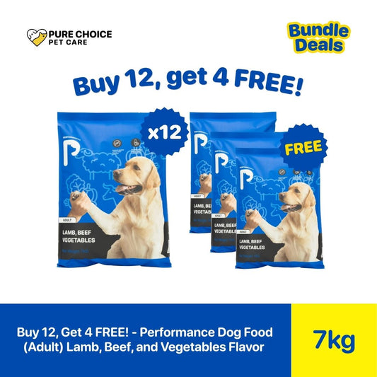 Pure Choice - Buy 12, Get 4 Free Performance Dog Food for Adult 7Kg Lamb, Beef and Vegetables