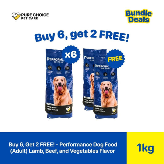 Pure Choice - Bundle of 6 Get 2 Free Performance Dog Dry Food for Puppy and Adult Lamb, Beef & Vegetables 1kg