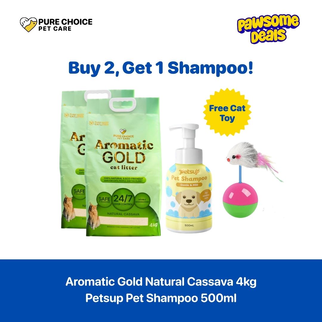 Pure Choice - Buy 2 Bags Aromatic Gold Cat Litter Natural Cassava 4kg , Get 1 Petsup Pet Shampoo 500ml