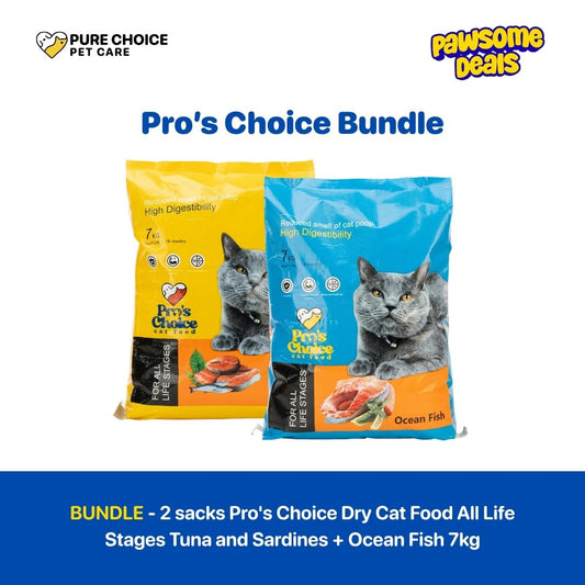 Pure Choice- Bundle 2 Sacks Pro's Choice Dry Cat Food All Life Stages Tuna & Sardines + Ocean Fish
