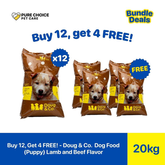 Pure Choice - Buy 12, Get 4 Free Doug & Co. Dry Dog Food for Puppy Lamb and Beef Flavor 20Kg