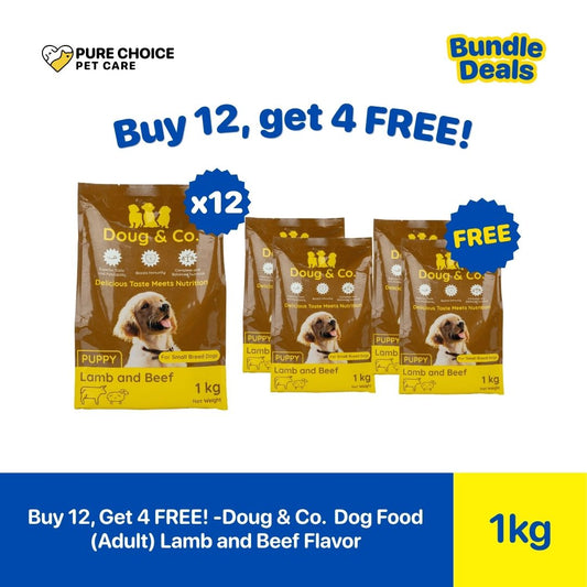 Pure Choice - Buy 12, Get 4 Free Doug & Co. Dry Dog Food for Puppy Lamb and Beef Flavor 1Kg