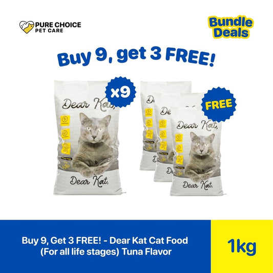 Pure Choice - Buy 9, Get 3 Free Dear Kat Dry Cat Food for All life Stages Tuna Flavor 20Kg