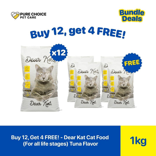 Pure Choice - Buy 12, Get 4 Free Dear Kat Dry Cat Food for All life Stages Tuna Flavor 20Kg