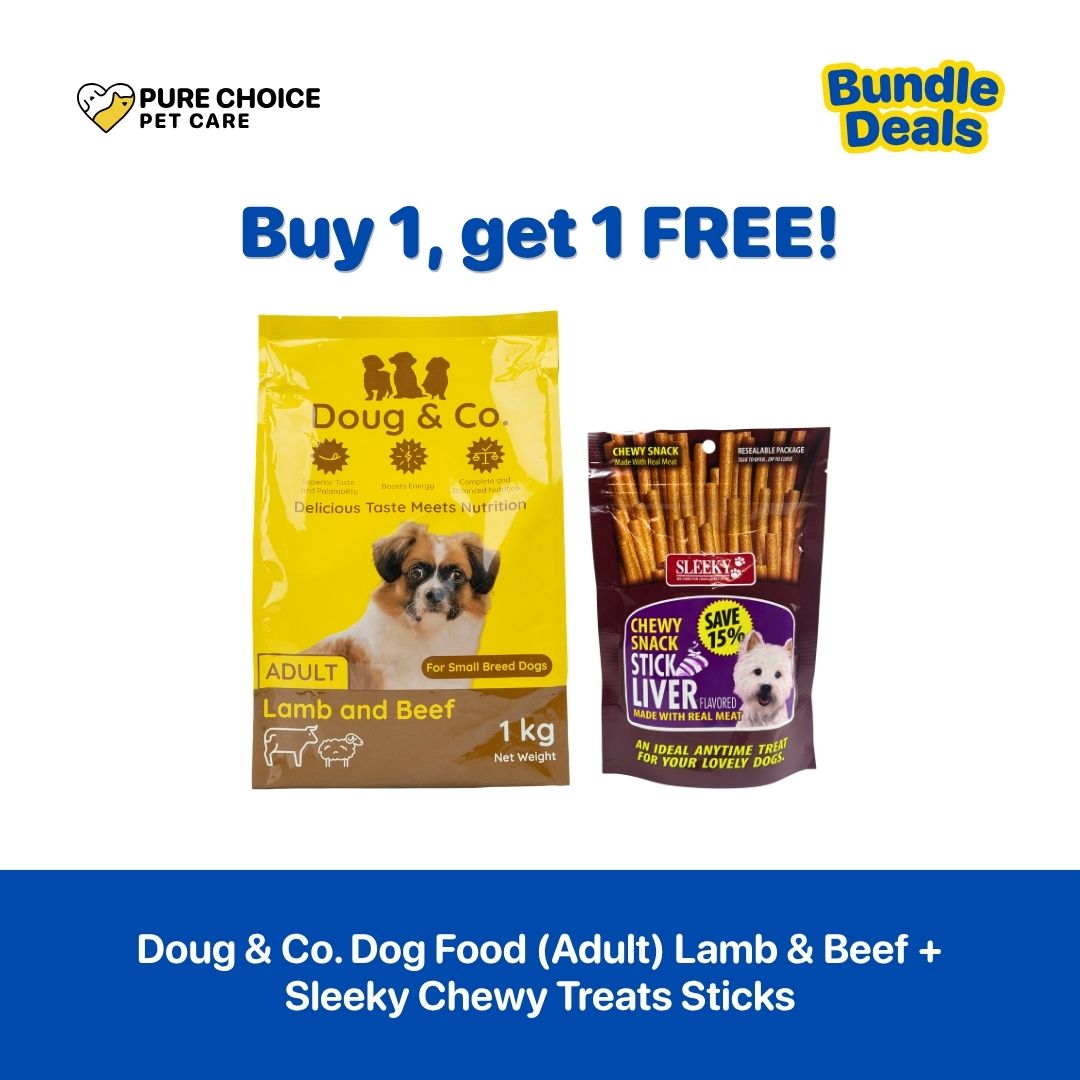 Buy 1 Get 1 Free - Doug & Co. Dry Dog Food 1kg Lamb and Beef Flavor for Adult + Sleeky Chewy Sticks