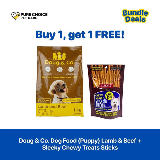Buy 1 Get 1 Free - Doug & Co. Dry Dog Food 1kg Lamb and Beef Flavor for Puppy + Sleeky Chewy Sticks