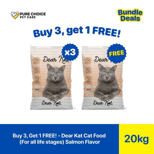 Pure Choice - Buy 3, Get 1 Free Dear Kat Dry Cat Food for all life Stages Salmon Flavor 20Kg