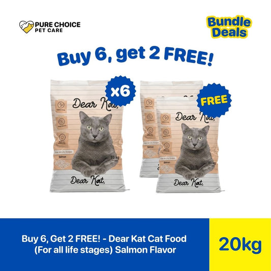 Pure Choice - Buy 6, Get 2 Free Dear Kat Dry Cat Food for all life Stages Salmon Flavor 20Kg