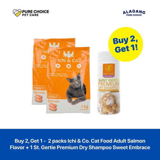 Pure Choice - Buy 2, Get 1 Free Ichi & Co. Dry Cat Food for Adult Salmon Flavor 1Kg and Saint Roche Premium Dry Shampoo Sweet Embrace 128g