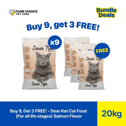Pure Choice - Buy 9, Get 3 Free Dear Kat Dry Cat Food for all life Stages Salmon Flavor 20Kg