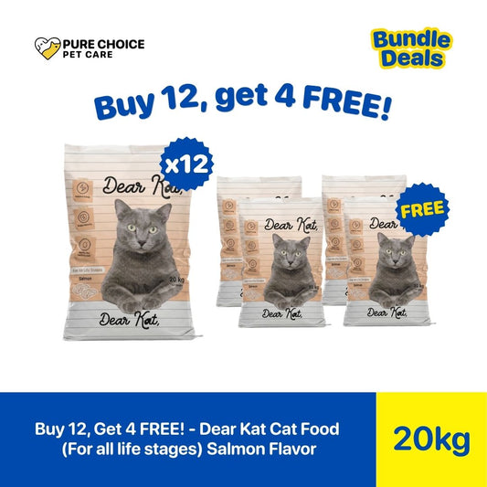 Pure Choice - Buy 12, Get 4 Free Dear Kat Dry Cat Food for all life Stages Salmon Flavor 20Kg