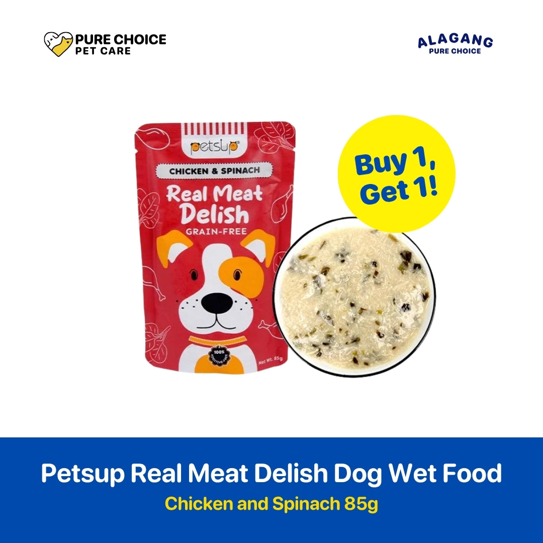 Dist. by Pure Choice - Buy 1 Take 1  Petsup Real Meat Delish Dog Wet Food Chicken and Spinach 85g