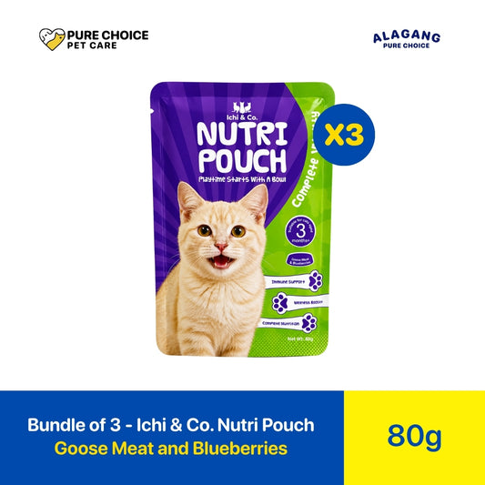 Pure Choice - Bundle of 3 Ichi & Co. Nutri Pouch Cat Wet Food Goose Meat and Blueberries Flavor 80g