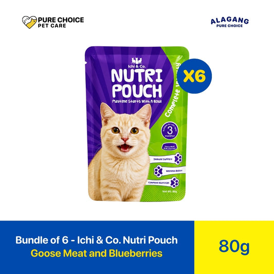 Pure Choice - Bundle of 6 Ichi &amp; Co. Nutri Pouch Cat Wet Food Goose Meat and Blueberries Flavor 80g