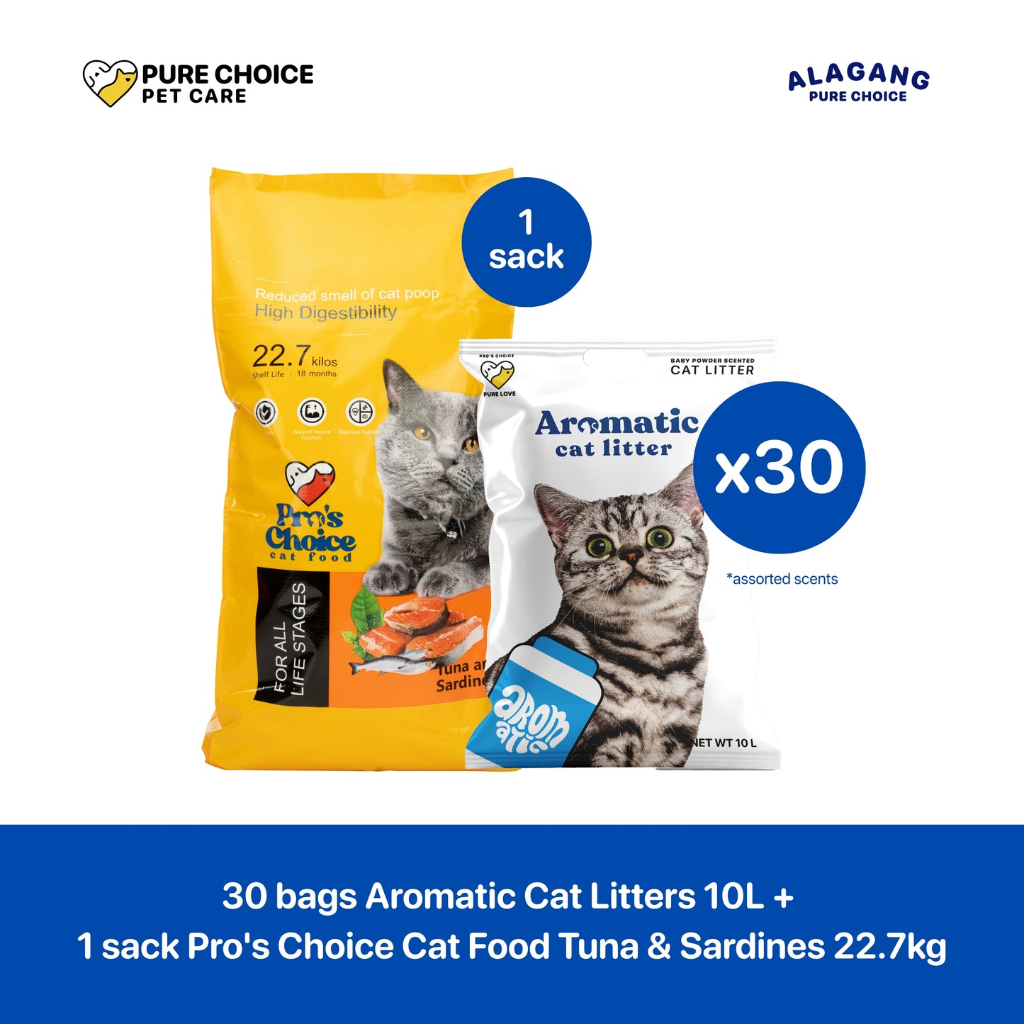 Aromatic Cat Litters 10L/8kg + Pro's Choice Cat Food Tuna & Sardines 22.7kg