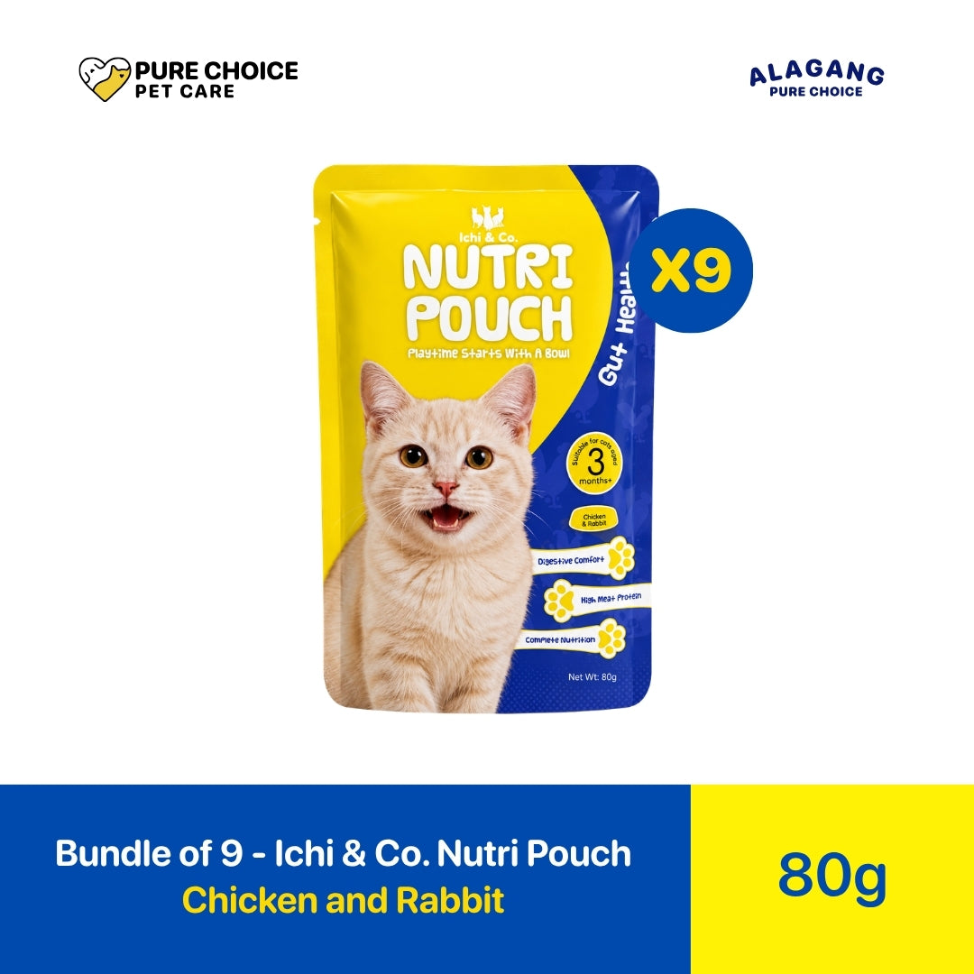 Pure Choice - Bundle of 9 Ichi & Co. Nutri Pouch Cat Wet Food Chicken and Rabbit Flavor 80g