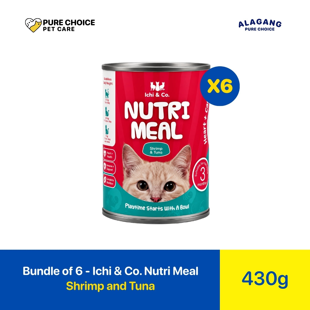Pure Choice -  Bundle of 6 Cans Ichi & Co. Nutri Meal Cat Wet Food Shrimp and Tuna 430g