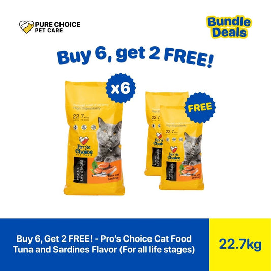 Pure Choice - Buy 6, Get 2 Free Pro's Choice Dry Cat Food for All life Stages Tuna & Sardines Flavor 22.7Kg