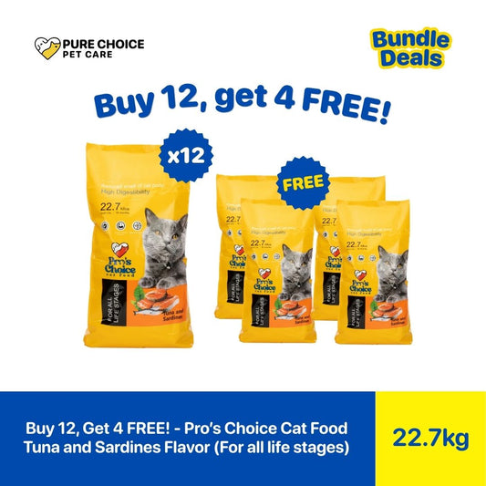 Pure Choice - Buy 12, Get 4 Free Pro's Choice Dry Cat Food for All life Stages Tuna & Sardines Flavor 22.7Kg