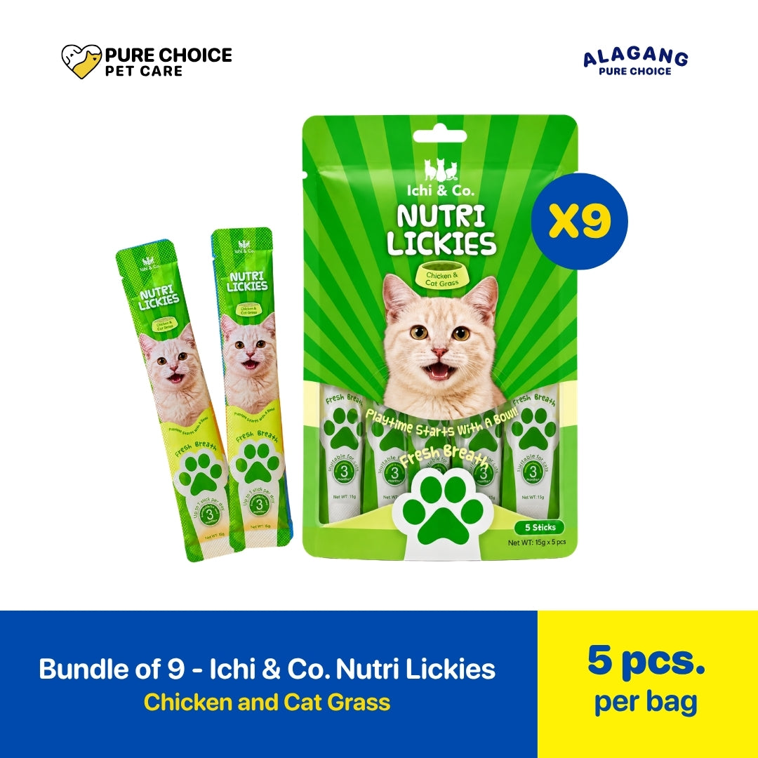 Pure Choice - Bundle of 9 Packs Ichi & Co. Nutri Lickies Chicken and Cat Grass Flavor 75g