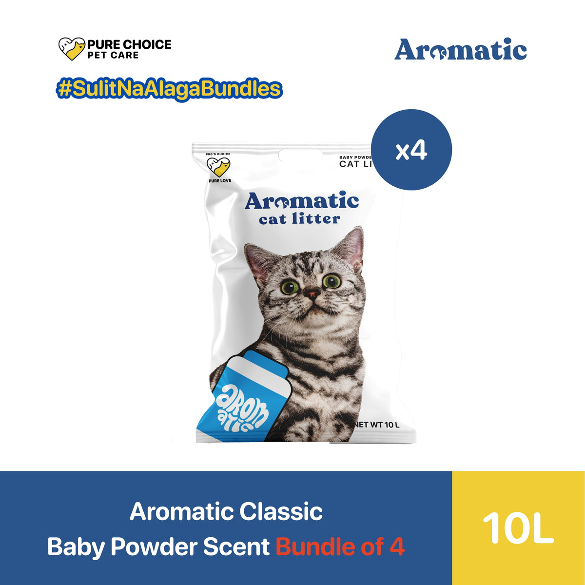 Aromatic Classic Natural Bentonite Cat Litter  10L/8kg - Bundle of 4 Bags