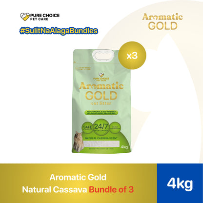 Aromatic Gold Plant-Based Cat Litter Natural Cassava 6-8L/4kg (Eco Bundle) - Bundle of 3