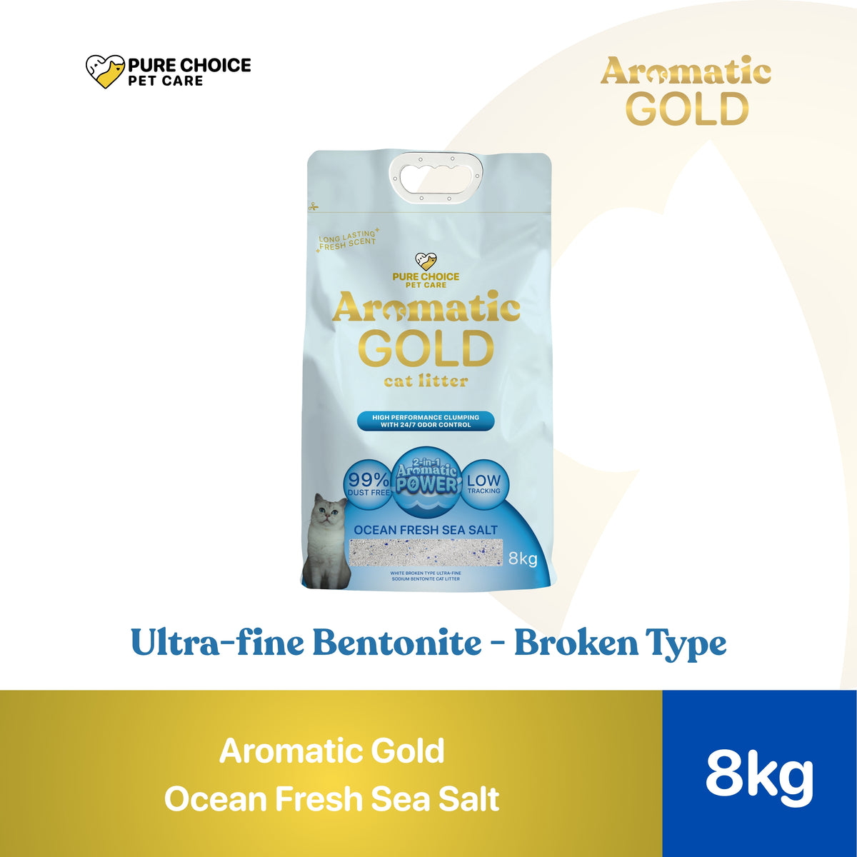 Aromatic Gold Ultra-fine Bentonite Cat Litter Ocean Fresh Sea Salt 10-12L/8kg