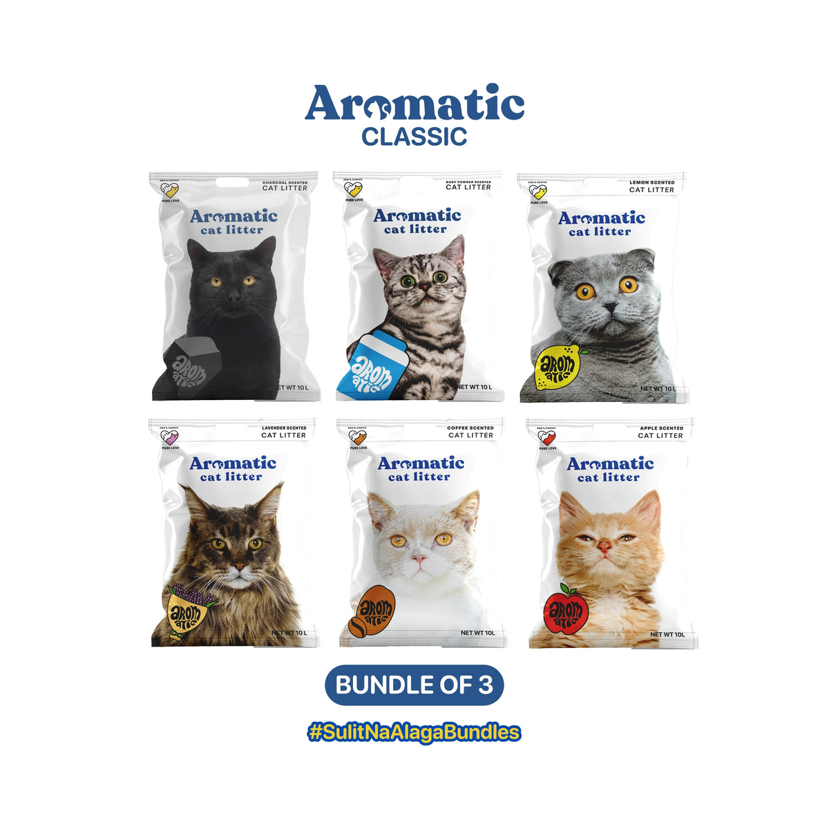 Aromatic Classic Natural Bentonite Cat Litter  10L/8kg - Bundle of 3 Bags