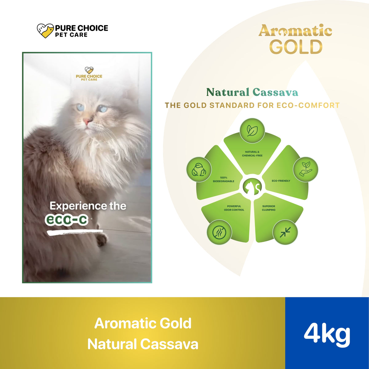 Aromatic Gold Plant-based Cat Litter Natural Cassava 6-8/4kg