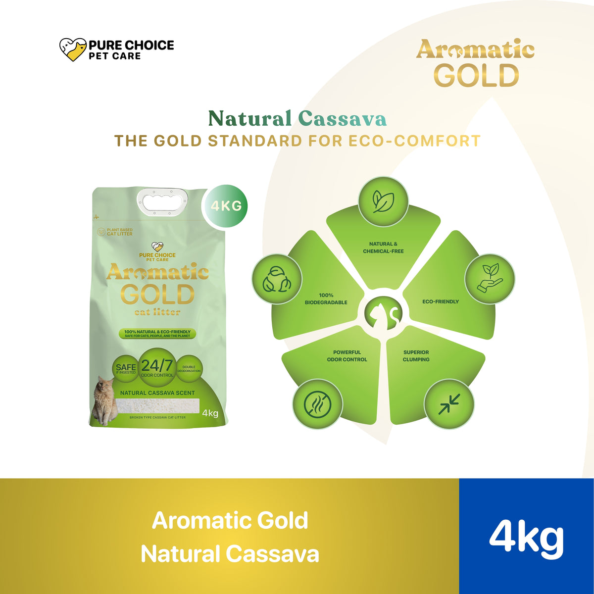 Aromatic Gold Plant-based Cat Litter Natural Cassava 6-8/4kg