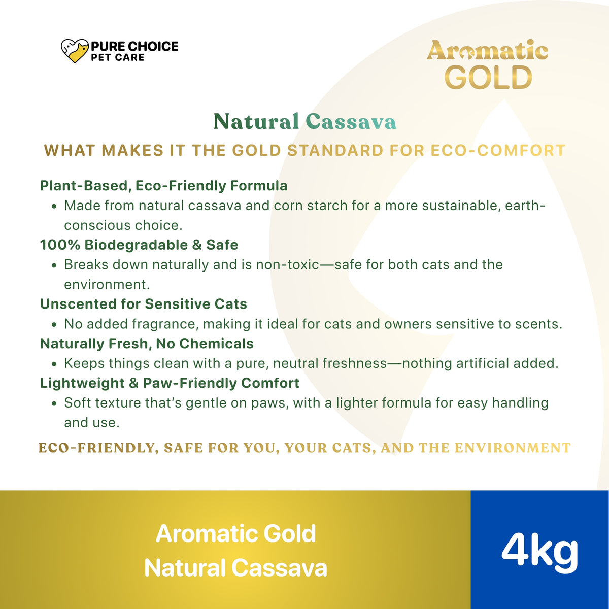 Aromatic Gold Plant-based Cat Litter Natural Cassava 6-8/4kg