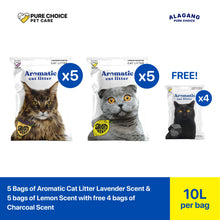 Bundle: Aromatic Cat Litter 8Kg/10L 5 pcs Lavender + 5 pcs Lemon + Free 4 pcs 8Kg/10L Charcoal