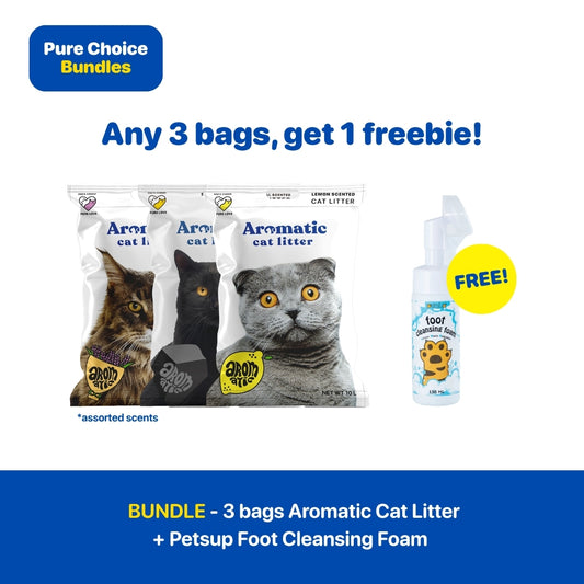 Bundle - 3 Bags Aromatic Cat Litter + Petsup Food Cleansing Foam